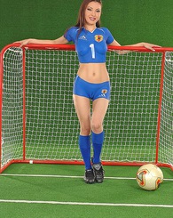 Sexy & beautiful naked Japanese fan Agnes playing football